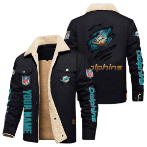 Miami Dolphins Golden NFL Personalized Fleece Cargo Jacket Winter Jacket FCJ1112