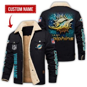 Miami Dolphins NFL Checkered Background Style Personalized Fleece Cargo Jacket Winter Jacket FCJ1306
