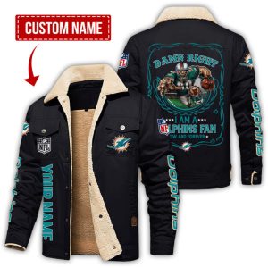 Miami Dolphins NFL Fan Now And Forever Persoanlized Fleece Cargo Jacket Winter Jacket FCJ1338
