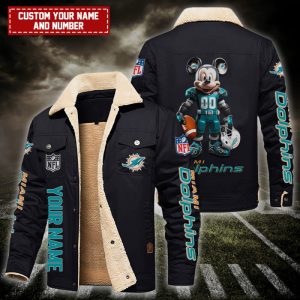 Miami Dolphins NFL Mickey Style Personalized Fleece Cargo Jacket Winter Jacket FCJ1402
