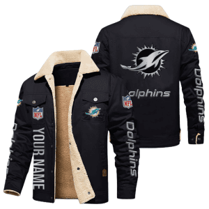 Miami Dolphins Special Edition Silver Chrome Color NFL Personalized Fleece Cargo Jacket Winter Jacket FCJ1562