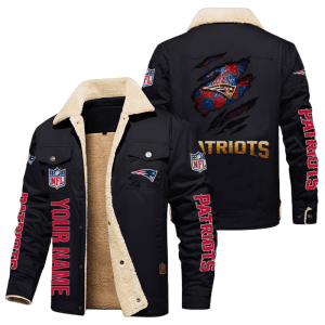 New England Patriots Golden NFL Personalized Fleece Cargo Jacket Winter Jacket FCJ1114