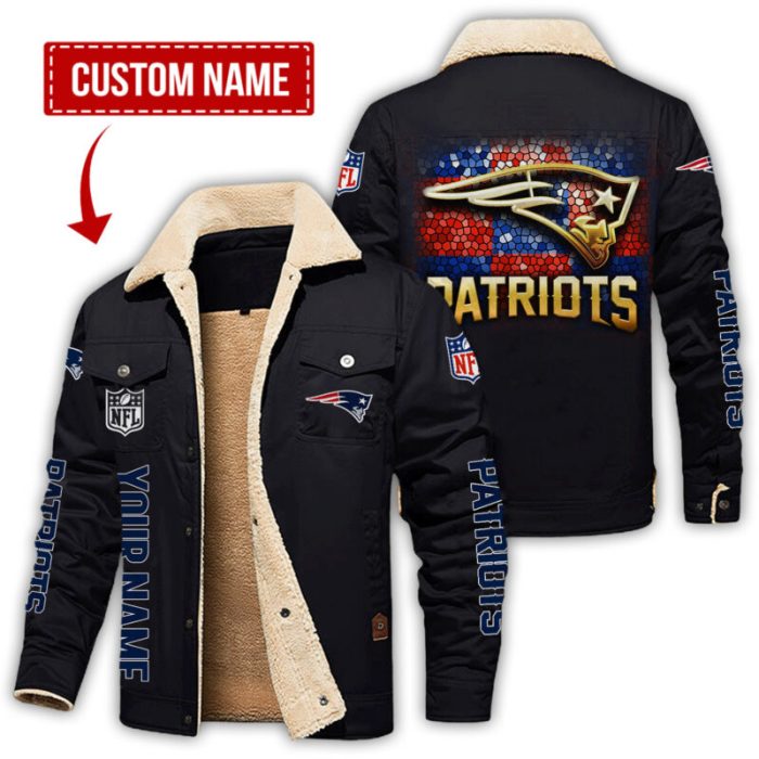 New England Patriots NFL Checkered Background Style Personalized Fleece Cargo Jacket Winter Jacket FCJ1308
