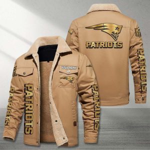 New England Patriots NFL Golden Logo Brown Fleece Cargo Jacket Winter Jacket Custom Name FCJ1372