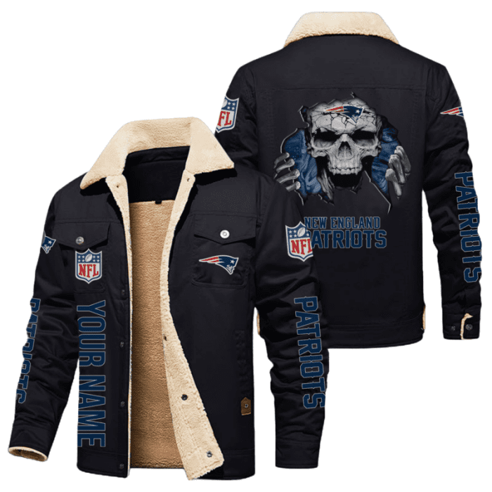 New England Patriots NFL Skull Style Personalized Fleece Cargo Jacket Winter Jacket FCJ1468