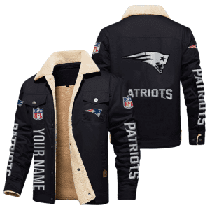 New England Patriots Special Edition Silver Chrome Color NFL Personalized Fleece Cargo Jacket Winter Jacket FCJ1194