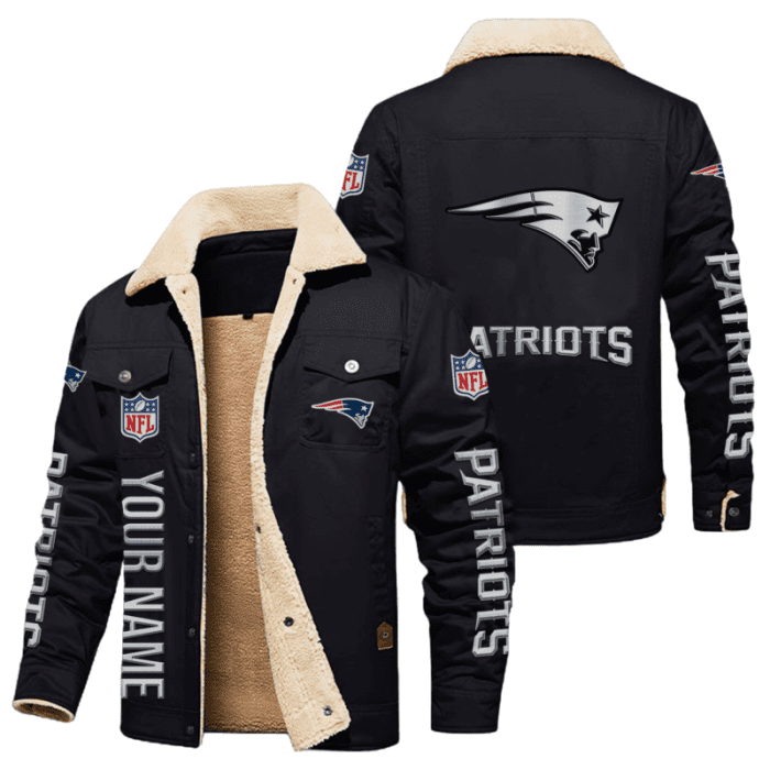 New England Patriots Special Edition Silver Chrome Color NFL Personalized Fleece Cargo Jacket Winter Jacket FCJ1564