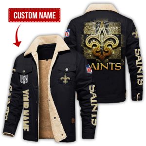 New Orleans Saints NFL Checkered Background Style Personalized Fleece Cargo Jacket Winter Jacket FCJ1309