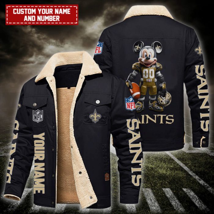 New Orleans Saints NFL Mickey Style Personalized Fleece Cargo Jacket Winter Jacket FCJ1405