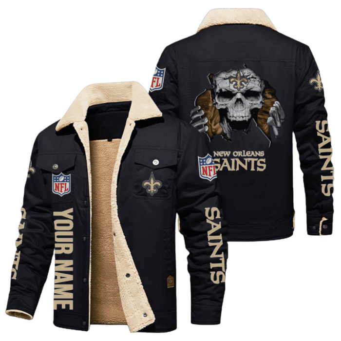 New Orleans Saints NFL Skull Style Personalized Fleece Cargo Jacket Winter Jacket FCJ1469