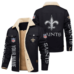 New Orleans Saints Special Edition Silver Chrome Color NFL Personalized Fleece Cargo Jacket Winter Jacket FCJ1565