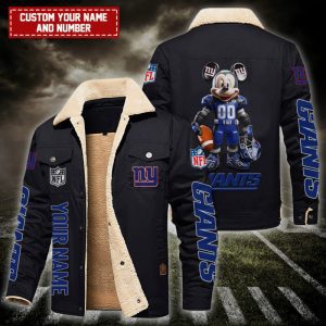 New York Giants NFL Mickey Style Personalized Fleece Cargo Jacket Winter Jacket FCJ1406