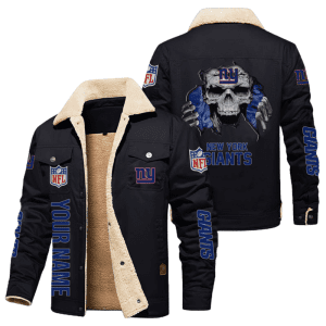 New York Giants NFL Skull Style Personalized Fleece Cargo Jacket Winter Jacket FCJ1470
