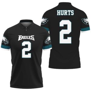 Philadelphia Eagles Jalen Hurts 2 NFL Black Jersey Inspired Style Polo Shirt PLS2961