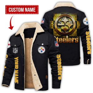 Pittsburgh Steelers NFL Checkered Background Style Personalized Fleece Cargo Jacket Winter Jacket FCJ1313