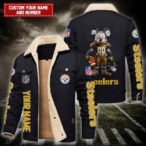 Pittsburgh Steelers NFL Mickey Style Personalized Fleece Cargo Jacket Winter Jacket FCJ1409