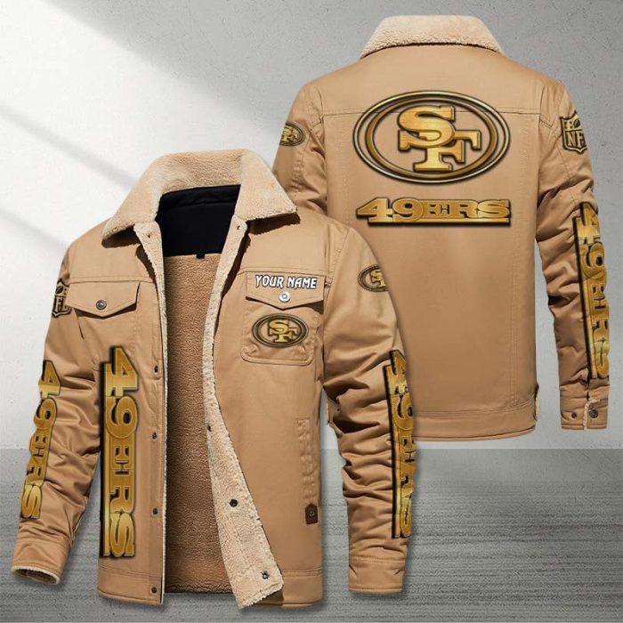 San Francisco 49ers NFL Golden Logo Brown Fleece Cargo Jacket Winter ...