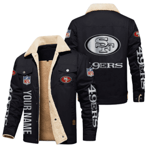 San Francisco 49ers Special Edition Silver Chrome Color NFL Personalized Fleece Cargo Jacket Winter Jacket FCJ1570