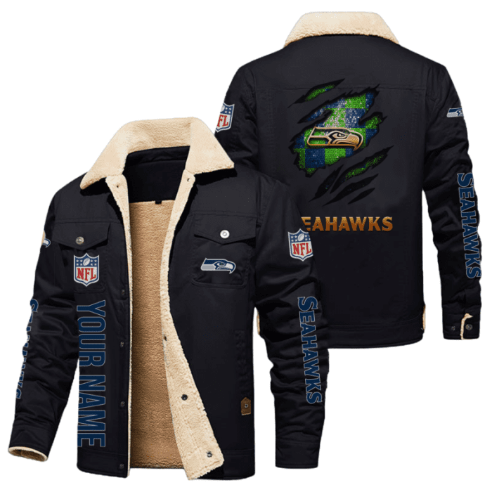 Seattle Seahawks Golden NFL Personalized Fleece Cargo Jacket Winter Jacket FCJ1121