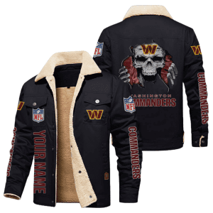 Washington Commanders NFL Skull Style Personalized Fleece Cargo Jacket Winter Jacket FCJ1478