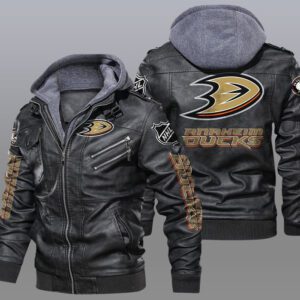 Anaheim Ducks Black Brown Leather Jacket LIZ122