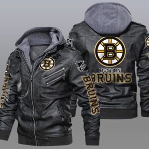 Boston Bruins Black Brown Leather Jacket LIZ147