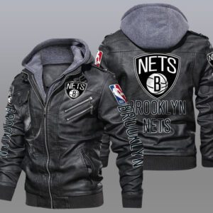 Brooklyn Nets Black Brown Leather Jacket LIZ149