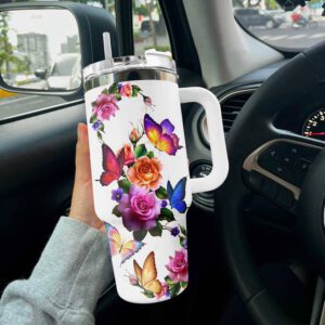 Butterfly Shineful Stanley Tumbler 40oz Gorgeous Butterflies Roses STT1332