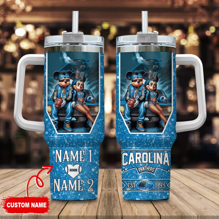 Carolina Panthers NFL Mickey And Minnie Couple 40oz Stanley Tumbler Custom Name STT1574