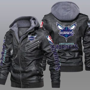Charlotte Hornets Black Brown Leather Jacket LIZ172