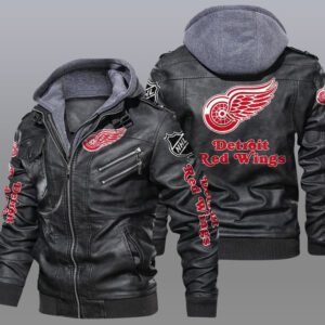 Detroit Red Wings Black Brown Leather Jacket LIZ120