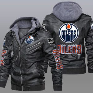Edmonton Oilers Black Brown Leather Jacket LIZ183