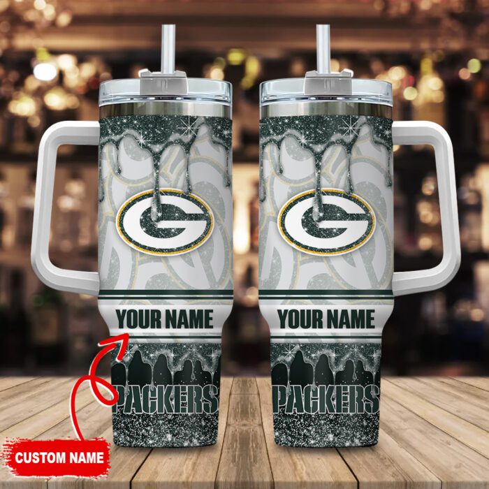 Green Bay Packers NFL 32 Teams Glitter Custom Name 40oz Stanley Tumbler STT1645