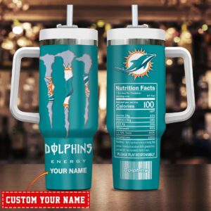 Miami Dolphins NFL Energy Nutrition Facts Personalized Stanley Tumbler 40Oz STT1717