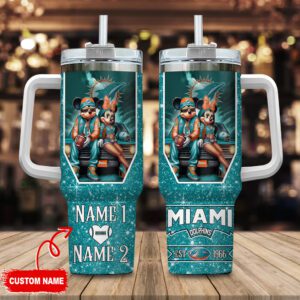Miami Dolphins NFL Mickey And Minnie Couple 40oz Stanley Tumbler Custom Name STT1589