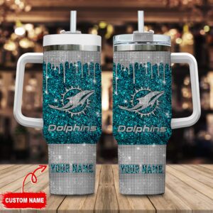 Miami Dolphins Personalized NFL Glitter and Diamonds Bling 40oz Stanley Tumbler STT1549