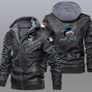 Miami Marlins Black Brown Leather Jacket LIZ102