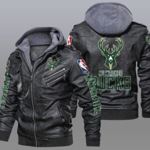 Milwaukee Bucks Black Brown Leather Jacket LIZ195