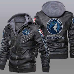 Minnesota Timberwolves Black Brown Leather Jacket LIZ157