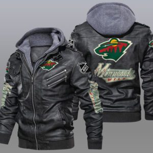 Minnesota Wild Black Brown Leather Jacket LIZ177