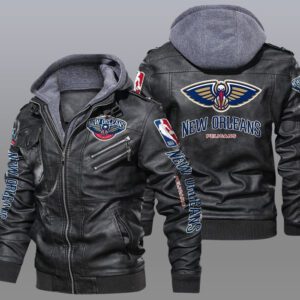 New Orleans Pelicans Black Brown Leather Jacket LIZ156