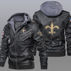 New Orleans Saints Black Brown Leather Jacket LIZ212