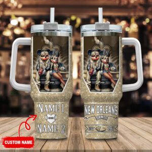 New Orleans Saints NFL Mickey And Minnie Couple 40oz Stanley Tumbler Custom Name STT1592