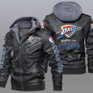 Oklahoma City Thunder Black Brown Leather Jacket LIZ127