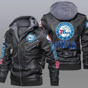 Philadelphia 76Ers Black Brown Leather Jacket LIZ135