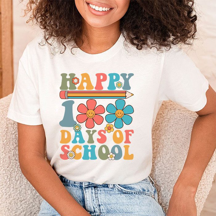 Retro 100 Days of School Teachers Kids Groovy 100th Day Unisex T-Shirt ...