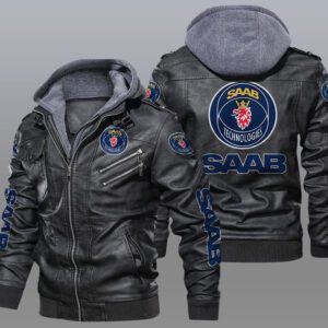 Saab Automobile Black Brown Leather Jacket LIZ083