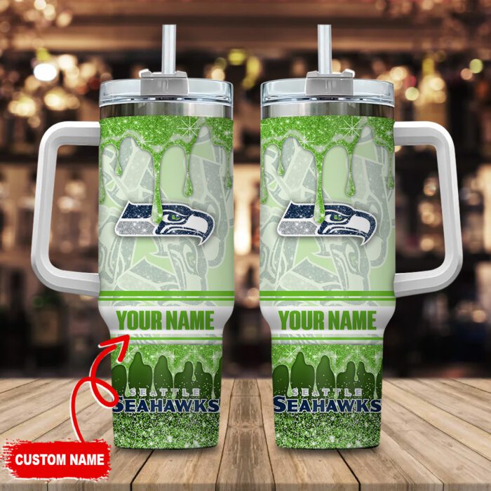 Seattle Seahawks NFL 32 Teams Glitter Custom Name 40oz Stanley Tumbler STT1662