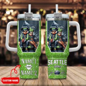 Seattle Seahawks NFL Mickey And Minnie Couple 40oz Stanley Tumbler Custom Name STT1598
