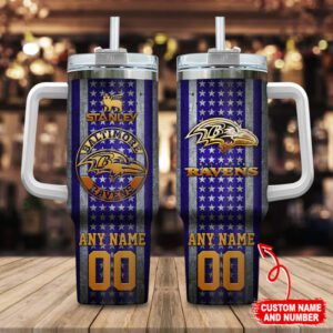 Baltimore Ravens NFL Golden Logos Us Flag Personalized 40oz Stanley Tumbler STT3133